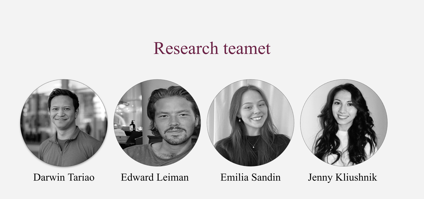 The research team: Darwin Tariao, Edward Leiman, Emilia Sandin, Jenny Kliushnik