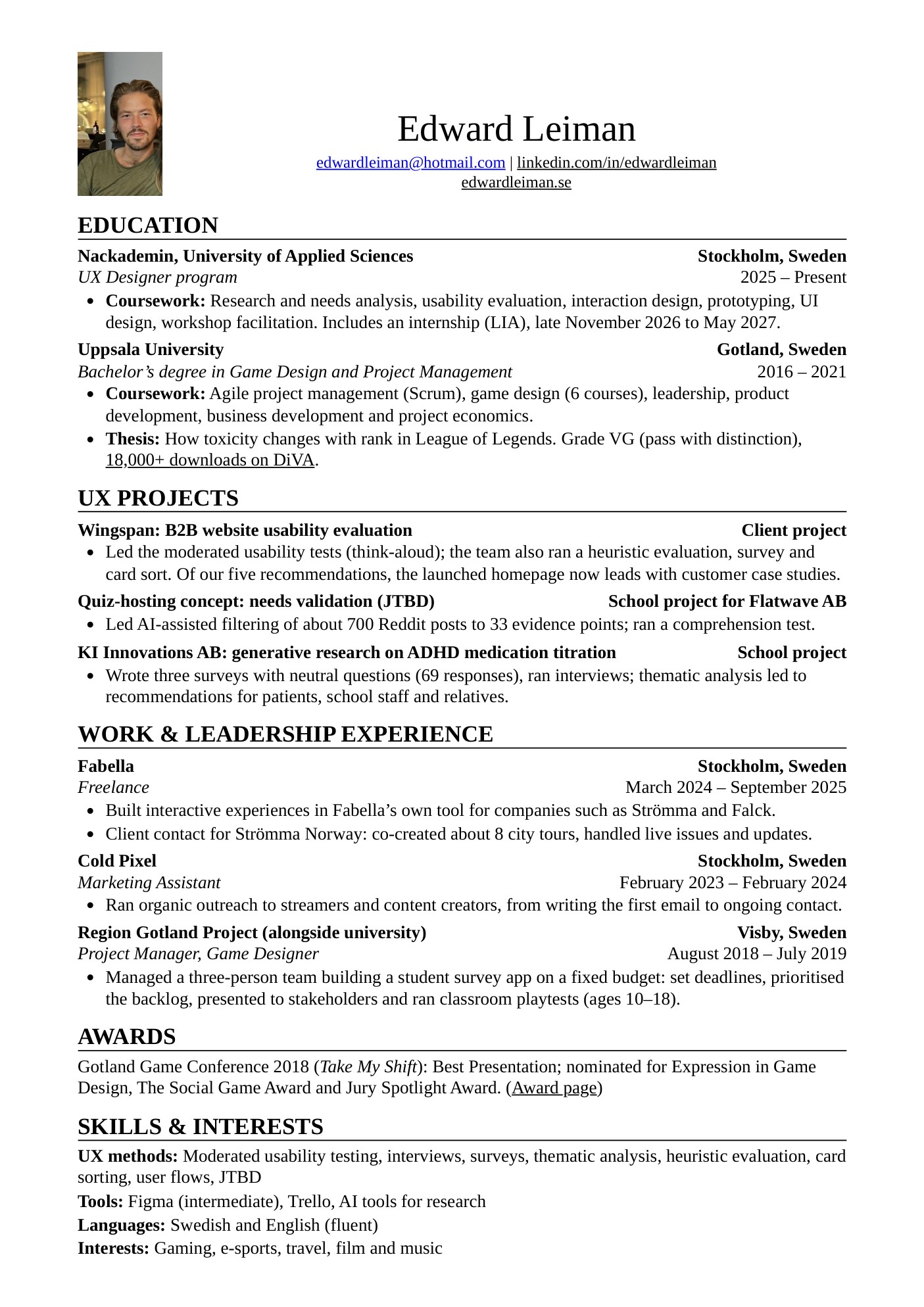 Edward Leiman's CV