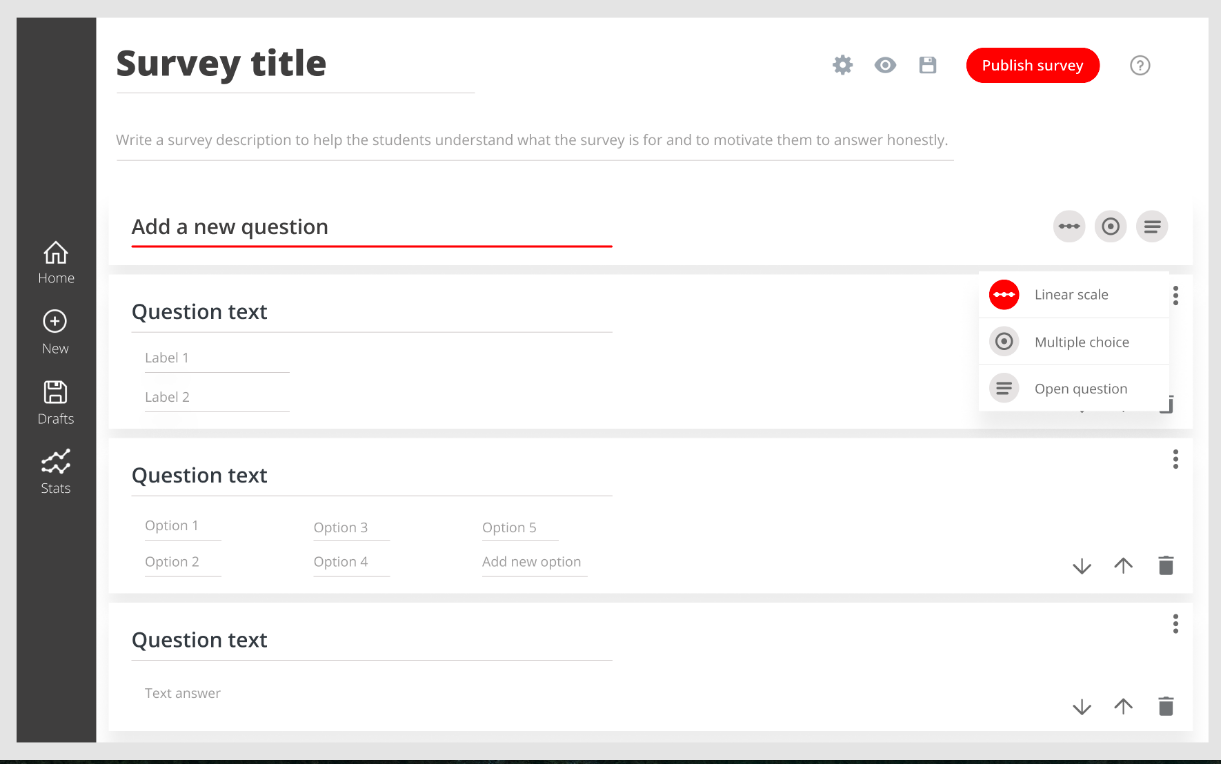 Survey builder, admin view