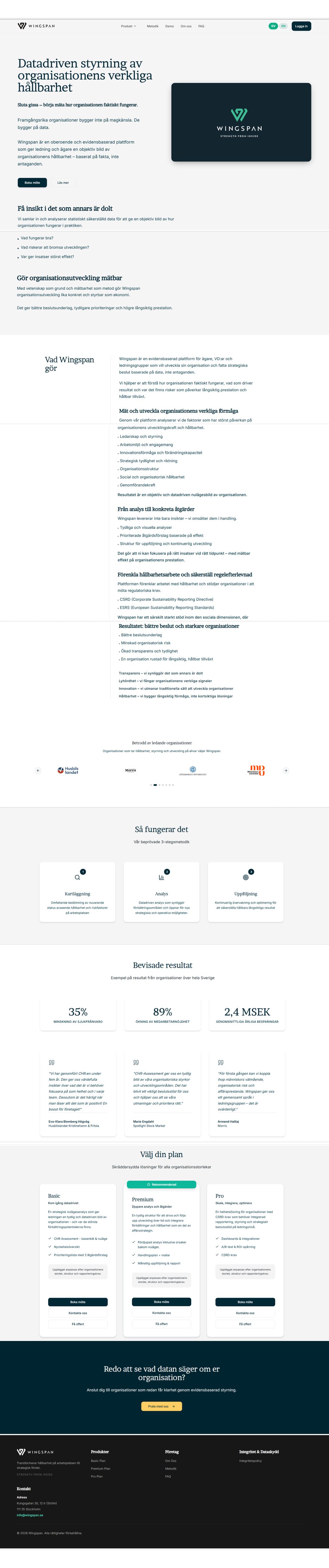 The full Wingspan homepage before the project